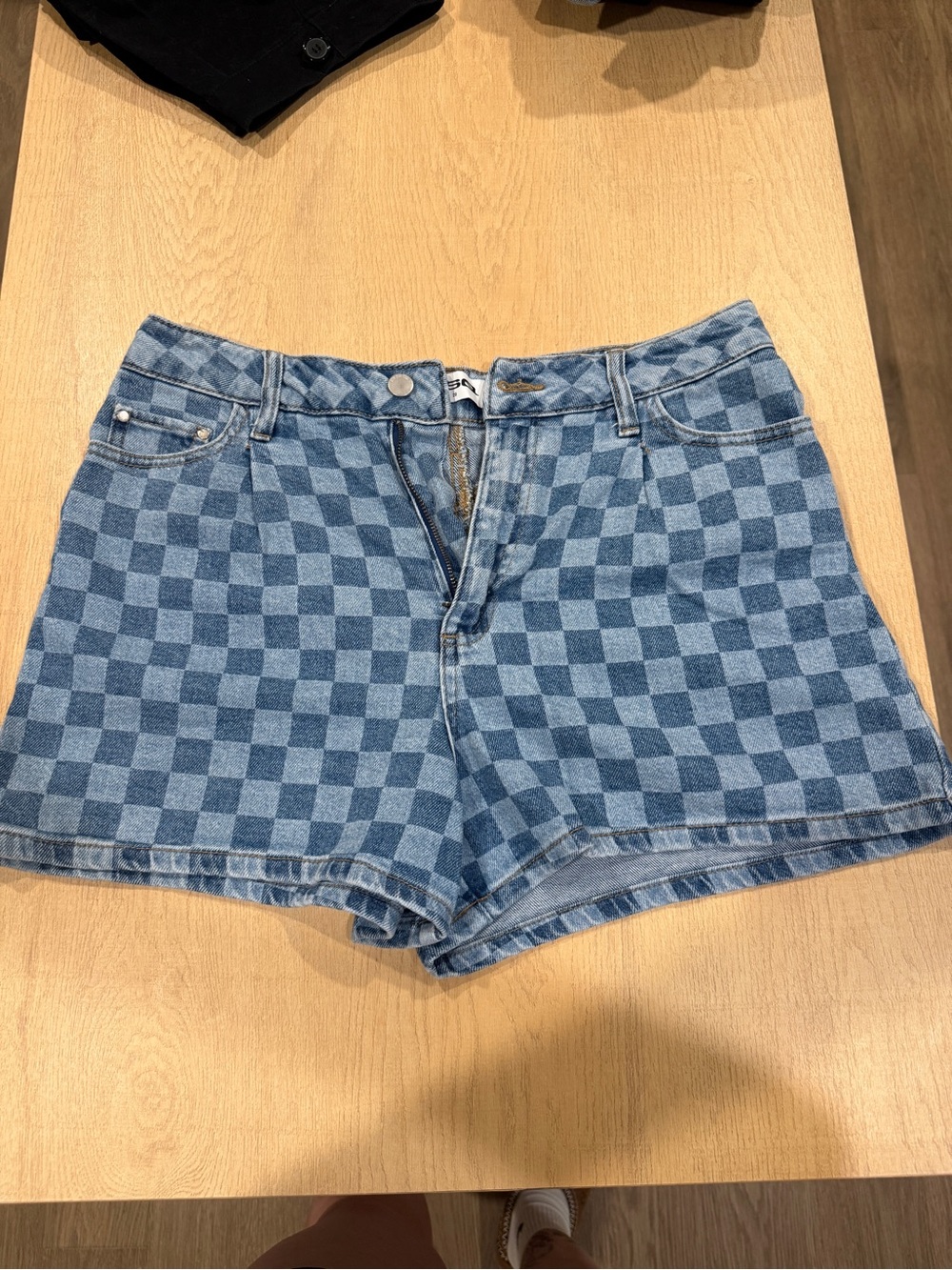 RSQ Blue Checkered Denim Shorts